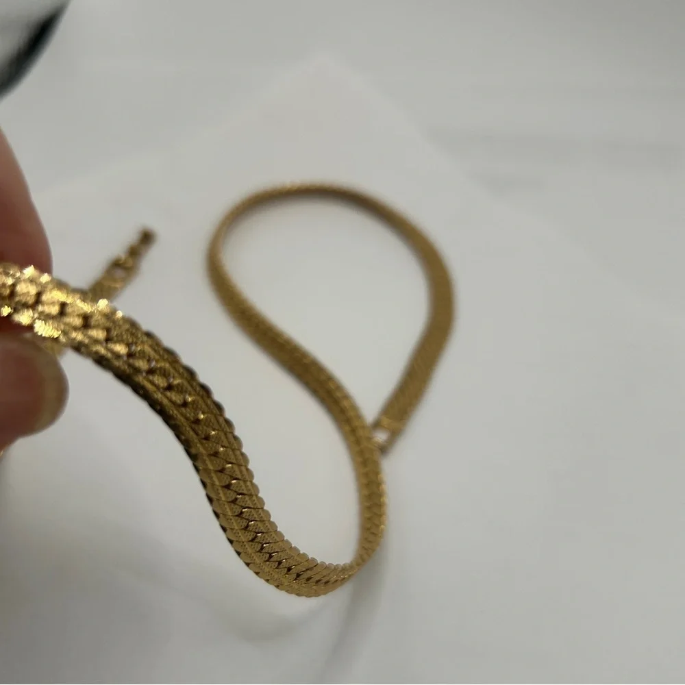 Vintage Herringbone 10k Gold-Plated Chain Necklace SZ 19” Unisex Style - Picture 10 of 12